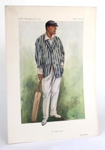 Edward Wentworth Dillon. Kent 1900-1923. Vanity Fair. Original Vanity Fair colour chromolithograph of Dillon wearing striped blue blazer and holding a bat to side entitled ‘The Champion County’ and dated September 13th 1913 Men of the Day 2339 by artist O