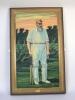 Gerry Wright 1931-2015. ‘The Last Innings. W.G. Grace’. Large and impressive original oil painting on board by artist Gerry Wright, showing Grace, full length, wearing cricket attire, hooped cap in M.C.C. colours, padded up with bat in hand, standing in 