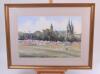 ‘Australia v England, The Ashes, Adelaide Oval circa 1980/90’s. Large and original watercolour painting of the Adelaide Oval with the Cathedral and iconic scoreboard to background by well know artist Eric Thompson. The painting shows an Ashes match in pr