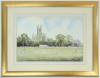 ‘New Road, Worcester’ circa 1980’s. Large original watercolour painting of the County Ground at Worcester with the imposing and beautiful Worcester Cathedral to background by well know artist Eric Thompson. The painting shows a match in progress with larg