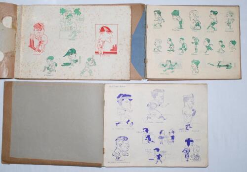 Cricket and sporting illustrations late 1920s/1930s. Three artist’s sketch books comprising an extensive selection totalling approx. eight hundred original and very competently hand drawn and painted colour caricatures of sports men and women of the perio