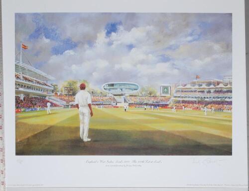 Jocelyn Galsworthy. ‘England v West Indies’ 1995-2000. Five limited edition prints of scenes of play in progress from England v West Indies Test matches, each signed by the artist Jocelyn Galsworthy. Subjects are ‘Edgbaston 1995’, limited edition no. 76/1