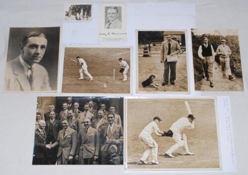 Walter Reginald Hammond. Gloucestershire & England 1920-1951. Black file containing seventeen mono and sepia photographs of Hammond, playing cricket for England and for Gloucestershire, playing golf, head and shoulders portraits, on tour, at functions etc