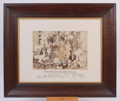 ‘Old Reptonians v Fettesian Lorettonians 1890’. Attractive original sepia photograph of the two teams seated and standing on stone steps, presumably at Repton College. Hand written title and players’ names in ink to lower border of the image and title and