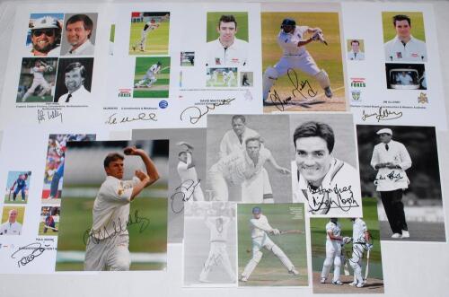 Leicestershire county player photographs 1970s-2010s. A selection of twenty nine colour and mono press and copy photographs, photomontages, cuttings etc. of Leicestershire players. Fourteen are signed by the featured player. Signatures are Ken Higgs, Les 