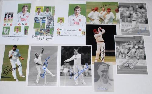 Northamptonshire county player photographs 1950s-2000s. A selection of twenty seven colour and mono press and copy photographs, photomontages, cuttings etc. of Northamptonshire players and one team photo. Eleven are signed by the featured player. Signatur