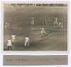 England v New Zealand 1931. Original mono press photograph of the New Zealand opener, Stewie Dempster, hitting out against the bowling of Gubby Allen during the drawn first Test played at Lord’s 27th- 30th June 1931. Jack Mills is at the non-striker’s end