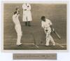 England v New Zealand 1931. Original sepia press photograph of New Zealand opening batsman, Stewie Demptser, looking back at his stumps having being bowled for 120 by Wally Hammond in New Zealand’s second innings of the drawn first Test at Lord’s, 27th- 3