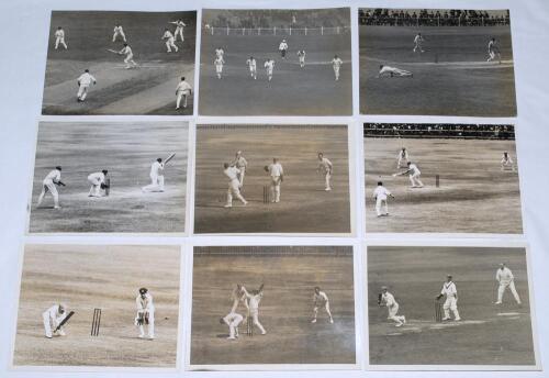 M.C.C. tour to Australia 1924/25. A selection of nine original mono press photographs of match action from the tour. Matches featured include v Victoria at Melbourne, 14th- 19th November 1924. Images depict the players rushing off the field for rain at th