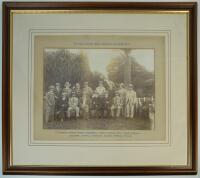 A.C. Maclaren’s Anglo-Australian Team 1901-02’. Large, early and very impressive photograph of Maclaren’s team in what appears to be a park in Adelaide. The team dressed mainly in tour boaters and tour ties, standing and seated in two rows with Maclaren t