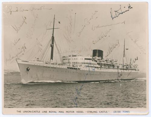 M.C.C. tour of Australia 1946/47. Official sepia photograph of the R.M.M.V. ‘Stirling Castle’, the ship that the M.C.C. touring party to Australia travelled on for the 1946/47 tour. Signed in ink by all seventeen members of the party including Hammond (C