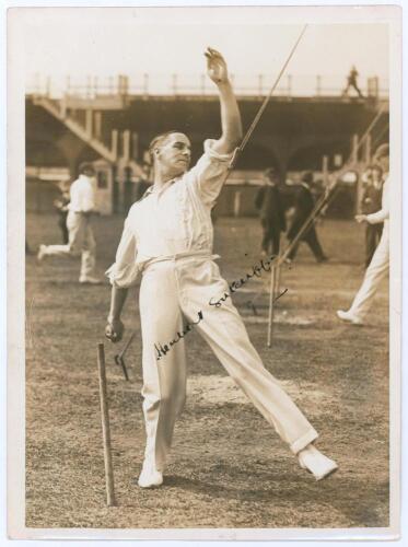 Herbert Sutcliffe. Yorkshire & England 1919-1945. Large red photograph album with title ‘Sutcliffe’ in gilt to front cover, comprising a very nicely compiled collection of over thirty original (plus some copy) photographs relating to Sutcliffe’s playing c