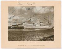 M.C.C. tour of South Africa 1948/49. Official sepia photograph of the ‘R.M.M.V. Stirling Castle’, the ship which brought the M.C.C. touring team back to England following the tour. The photograph laid down to original photographers mount with title to low