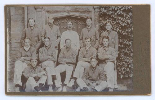 Arthur William Carr. Nottinghamshire & England 1910-1934. Sherborne School XI 1909. Early and excellent original mono plain back carte de visite photograph of the Sherborne team, seated and standing in rows, wearing cricket attire and blazers. Players lis