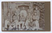 Arthur William Carr. Nottinghamshire & England 1910-1934. Sherborne School XI 1909. Early and excellent original mono plain back carte de visite photograph of the Sherborne team, seated and standing in rows, wearing cricket attire and blazers. Players lis