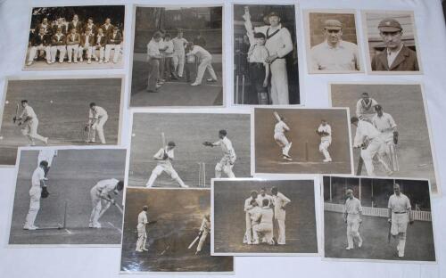 County cricket 1920s-1960s. A good selection of over sixty original mono press photographs. Includes over forty of domestic match action from 1920s- 1960s, including one signed by Wilf Jones (Glamorgan) and Tom Wade (Essex), and another by a young Mike Br