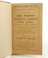 Wisden Cricketers’ Almanack 1893. 30th edition (2nd issue). Bound in brown boards, with original wrappers, with boards, gilt titles almost identical in typeface and positioning as an original hardback edition. Very minor wear to boards and spine paper oth