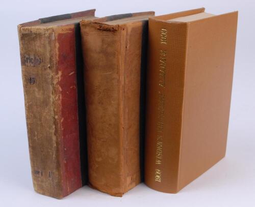 Wisden Cricketers’ Almanack 1909, 1910 and 1911. 46th, 47th & 48th editions. The 1909 edition with original wrappers, bound in brown boards, with gilt titles to spine. The wrappers covered in a plastic protective film, not removable, bookplate and ownersh