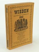 Wisden Cricketers’ Almanack 1945. 82nd edition. Original limp cloth covers. Only 5600 paper copies printed in this war year. Odd minor faults otherwise in good/very good condition. Rare war-time edition