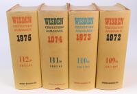 Wisden Cricketers’ Almanack 1972 to 1975. Original hardbacks with dustwrapper. Minor wear and age toning to odd dustwrapper spine otherwise in good/very good condition. Qty 4