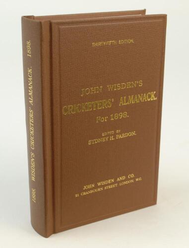 Wisden Cricketers’ Almanack 1898. Willows hardback second reprint (2011) in dark brown boards with gilt lettering. Limited edition 62/250. Very good condition