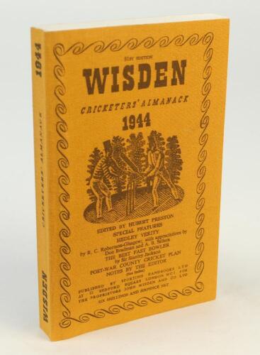 Wisden Cricketers’ Almanack 1944. Willows softback reprint (2000) in softback covers. Un-numbered limited edition. Very good condition