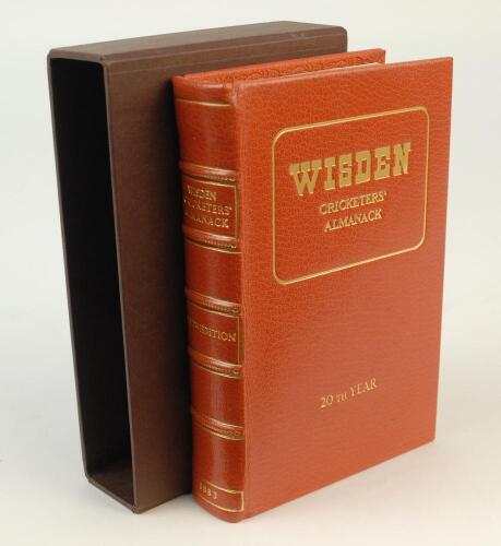 Wisden Cricketers’ Almanack 1883. 20th edition. The book has been beautifully bound, very similar to a Wisden de luxe full leather bound limited edition hardback, with original wrappers. Gilt titles and lettering to boards and spine and gilt to all page e