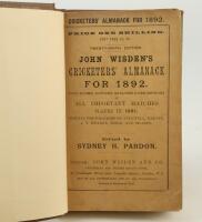 Wisden Cricketers’ Almanack 1892. 29th edition. Original paper wrappers, bound in brown boards, similar to original Wisden hardback editions, with gilt titles to front board and spine. Minor age toning to wrappers otherwise in very good condition