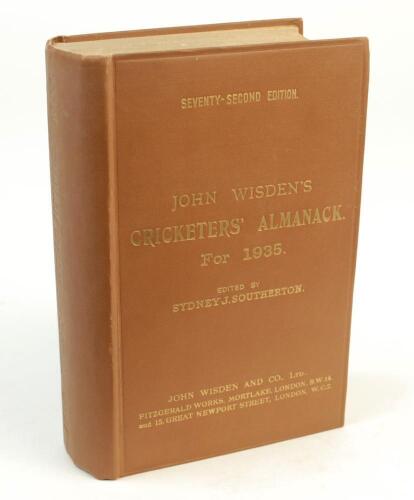 Wisden Cricketers’ Almanack 1935. 72nd edition. Original hardback. Very good condition.