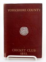 Yorkshire C.C.C. Annual 1893. 1st year of issue. 100pp. Edited by J.B. Wostinholm. J. Robertshaw, Sheffield, printer. Original maroon boards with tooled decoration, titles in gilt to front board with white rose emblem to centre, gilt to page edges. Owners