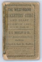 ‘The West-Riding Cricketers’ Guide and Diary, Season 1885’. Fourth year of publication. Published by Thomas Briggs, Bingley. Printed by Wm. Byles and Sons, Bradford. Padwick 3016. Ex libris Anthony Woodhouse. Wear and loss to original paper wrappers with 