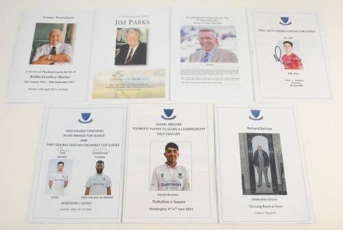 Sussex cricket. Four limited edition booklets published by the Sussex Cricket Museum & Educational Trust, Hove. ‘Richard Barrow. Celebration Dinner’, May 2019. limited edition 40/50, Daniel Ibrahim. Youngest Player to score a Championship Half-Century’, J