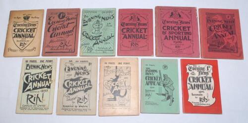 ‘Evening News Cricket Annual’ 1897-1907. Complete set of all eleven issues of the annual published by Associated Newspapers, London, each in original decorative paper wrappers, all contained in a modern maroon slip box. All issues illustrated by ‘Rip’, th