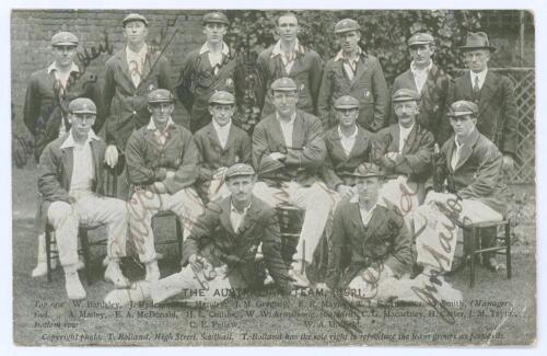 Australian tour of England 1921. Rare mono printed postcard of the Australian team 1921 with caption and players’ names printed to lower border. T. Bolland, photographer. Signed in ink by all sixteen members of the touring party including the Manager, Smi