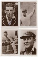 ‘Australian Test Team’ 1930. Thirteen real photograph, same series, sepia postcards of members of the Australian team to England, some head and shoulders, some posed or action images. Players are Woodfull, Archie Jackson, a’Beckett, Wall, Kippax, Hurwood,