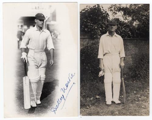 Arthur Dudley Nourse. Natal & South Africa 1931-1952. Mono real photograph postcard of Nourse walking out to bat at Scarborough. Very nicely signed in blue ink by Nourse. Walkers of Scarborough. Sold with a mono real photograph of Nourse, full length, wea