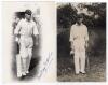 Arthur Dudley Nourse. Natal & South Africa 1931-1952. Mono real photograph postcard of Nourse walking out to bat at Scarborough. Very nicely signed in blue ink by Nourse. Walkers of Scarborough. Sold with a mono real photograph of Nourse, full length, wea