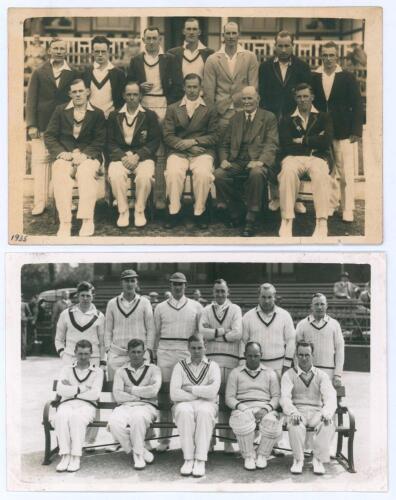 Derbyshire C.C.C. 1935 & 1939. Two mono real photograph postcards of Derbyshire teams for 1935 and 1939. The players seated and standing in rows wearing cricket attire and/or blazers. Both postcards with official stamps to verso for Albert Wilkes & Son, W