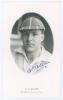 Basil Oliver Allen. Gloucestershire & Cambridge University 1932-1951. Mono real photograph plain back postcard of Allen, head and shoulders in cameo, wearing cricket attire and cap. Very nicely signed in blue ink by Allen to the photograph. Typed title to