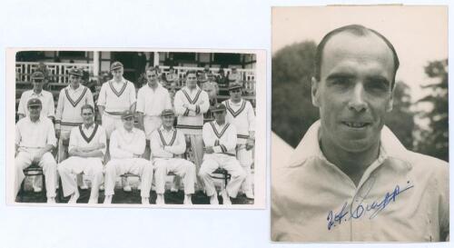 Gloucestershire C.C.C. 1938. Mono real photograph plain back postcard of the 1938 Gloucestershire team, the players seated and standing in rows wearing cricket attire. Players include Allen (Captain), Goddard, Barnett, Sinfield, Neale, Emmett, Lambert, Wi