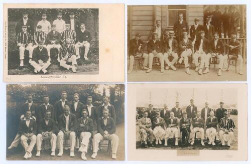 Gloucestershire C.C.C. 1903-1930. Four early original mono and sepia real photograph postcards of Gloucestershire teams of the period. Teams are 1903 (Wrench Series no. 3271, photo by Foster), another early team postcard c.1903 with blind embossed stamp t