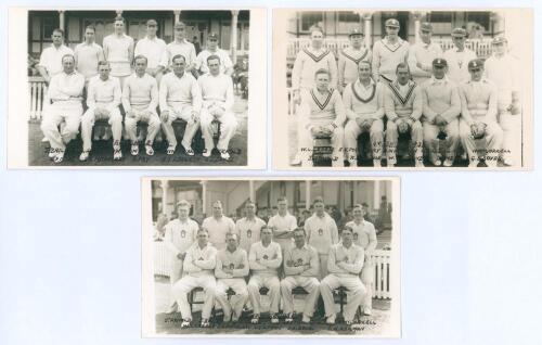 Hampshire C.C.C. 1931, 1935 & 1938. Three mono real photograph plain back postcards of the Hampshire teams of 1931, 1935 and 1938, each with players seated and standing in rows. Ex John Arlott collection with title and players’ names handwritten in black 