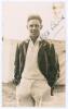 Frederick Gerald Hudson ‘Gerry’ Chalk. Oxford University & Kent 1931-1939. Sepia real photograph postcard of Chalk, three quarter length wearing cricket attire and striped blazer. Very nicely signed in blue ink to the image by Chalk. B.C. Flemons of Tonbr