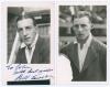 William John ‘Bill’ Edrich. Middlesex & England 1937-1958. Two mono real photograph postcards of Edrich depicted head and shoulders, both with official stamps to verso for A. Wilkes & Son, West Bromwich. One nicely signed in ink with dedication to the low