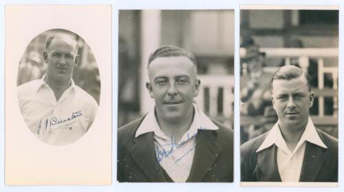 Middlesex C.C.C. 1930s. One postcard and two photographs of Middlesex players of the 1930s. Includes a mono real photograph plain back postcard of Jack Durston (Middlesex & England 1919-1933) head and shoulders in cameo, wearing cricket attire. Very nicel