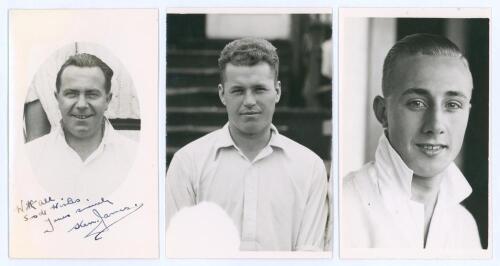 Northamptonshire C.C.C. 1937-1938. Three mono real photograph postcards of Northamptonshire players, each with official stamp to verso for A. Wilkes & Son, West Bromwich. Includes one signed postcard of Kenneth Cecil James (Wellington, Northamptonshire & 