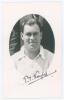 Edmund Fallowfield ‘Bunty’ Longrigg. Somerset & Cambridge University 1925-1947. Original mono real photograph postcard of Hardstaff, head and shoulders in cameo, wearing cricket attire. Very nicely signed in black ink to the photograph by Longrigg. Offici