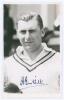 Harold Gimblett. Somerset & England 1935-1954. Original mono real photograph plain back postcard of Gimblett, head and shoulders, wearing cricket attire. Very nicely signed in blue ink to the photograph by Gimblett. Official stamp to verso for A. Wilkes &