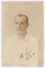 Harry Lester Simms. Sussex, Europeans & Warwickshire 1905-1922. Rare sepia real photograph portrait postcard of Simms depicted seated half length wearing cricket attire. Very nicely signed in black ink to the photograph by Simms and dated 15th December 19