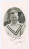 James Simpson ‘Jimmy’ Ord. Warwickshire 1933-1953. Original mono real photograph postcard of Ord, head and shoulders in cameo, wearing cricket attire. Nicely signed in black ink to the lower border by Ord. Official stamp to verso for A. Wilkes & Son, West